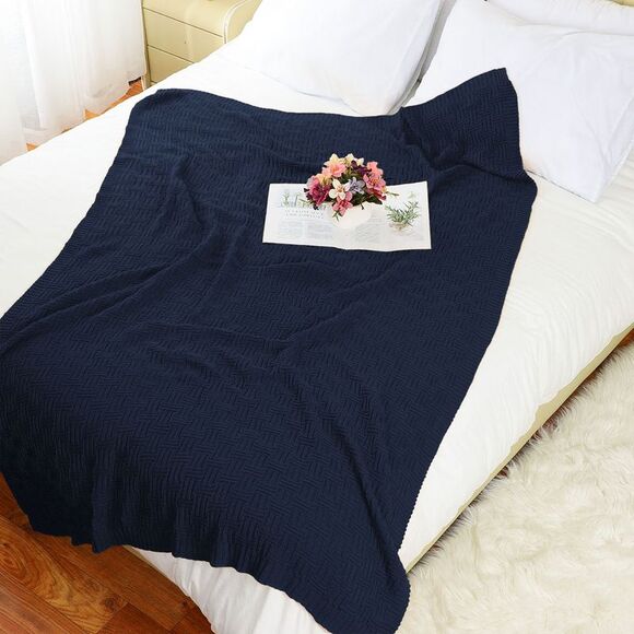 100% Cotton Throw Blanket Soft Lightweight Couch Blankets 50"x 60" Navy Blue - Picture 3 of 6